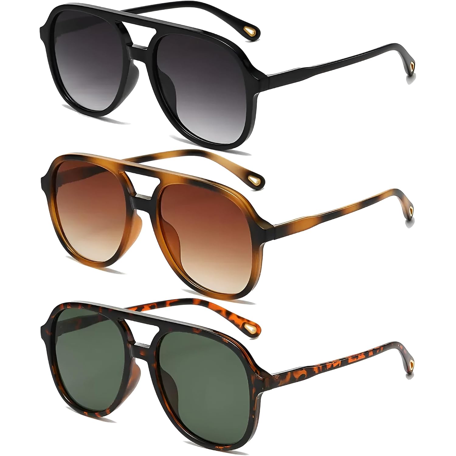 Aviator Sunglasses for Women, Polarized Sunglasses Women with UV Protection, 70s Retro Trendy Cruise Essentials 2026 3 Pack Oversized Aviator: Grey+brown+green