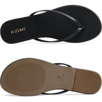 Kidmi Thong Flip Flops For Women - Memory Foam Summer Beach Sandals For Women - Vegan Leather Flat Sandals