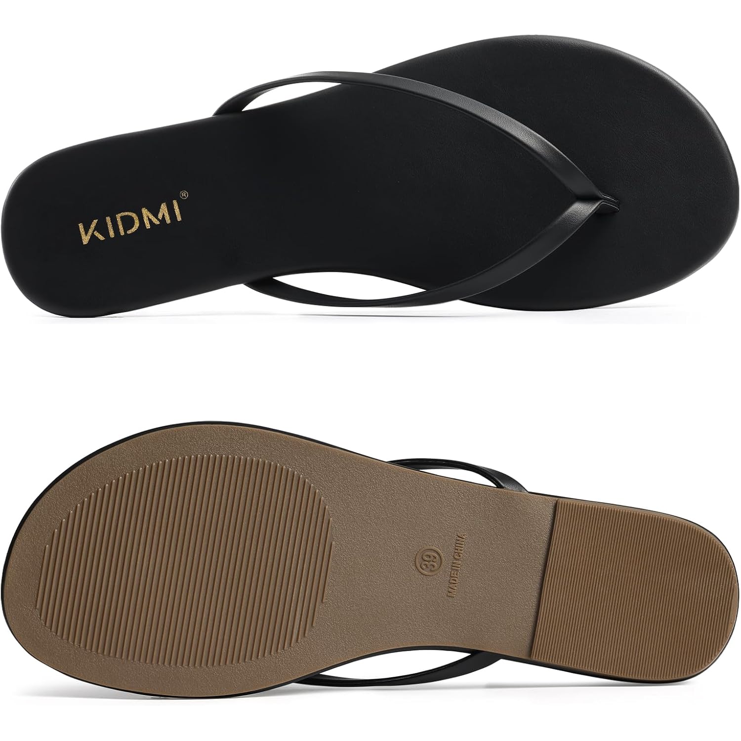 Kidmi Thong Flip Flops For Women - Memory Foam Summer Beach Sandals For Women - Vegan Leather Flat Sandals
