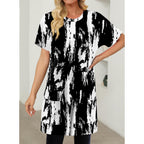 KISSMODA Womens Summer Tunic Tops for Leggings Casual Short Sleeve Long Shirts with Pockets