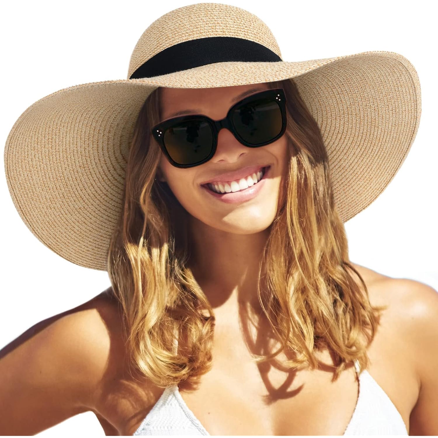 Furtalk Womens Sun Straw Hat Wide Brim Summer Hat Foldable Packable Floppy Beach Hats For Women