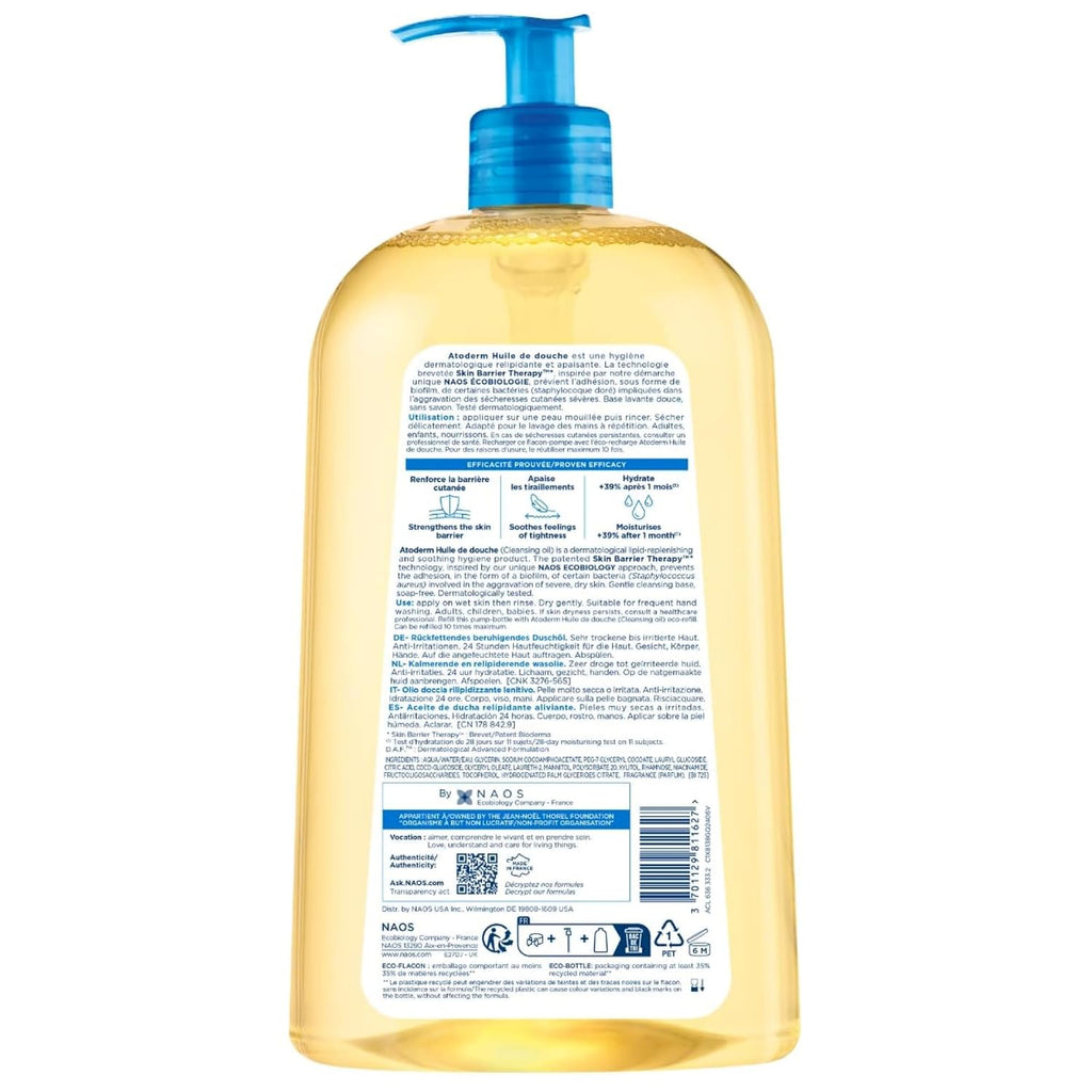 Bioderma Atoderm Shower Oil, Cleansing Oil For Face & Body, Nourishing Cleansing Oil For Dry To Atopic Sensitive Skin For Softer & Smooth Skin For Your Whole Family