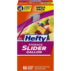 Hefty Slider Gallon Storage Bags, 66 Count, Gallon Size Slider Storage Bags for Storing Food, Bulk Snacks, Travel Toiletries, First Aid Kits, and More, Writable Label, Secure Zip and Click Closure