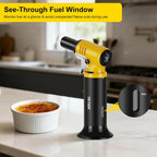 Butane Torch With Fuel Gauge T907, One-Hand Operation Kitchen Torch Lighter With Adjustable Flame For Bbq, Baking, Brulee Creme, Crafts And Soldering(Butane Gas Not Included)