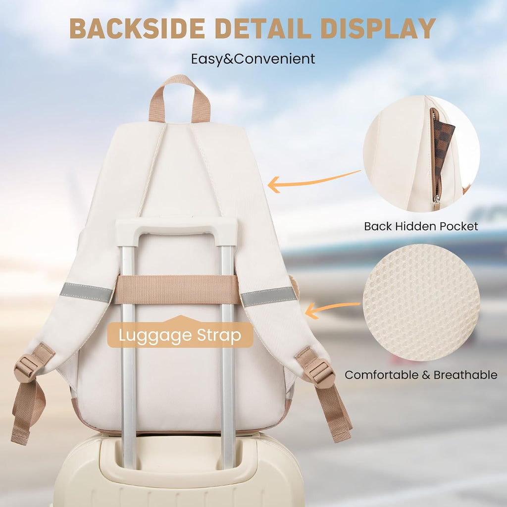 Windars School Backpack For Teen Girls, Cute College Backpacks For Women Students Aesthetic Bookbag Large 15.6 Inch Laptop Bag Middle School Travel Back Pack (Khaki Beige)