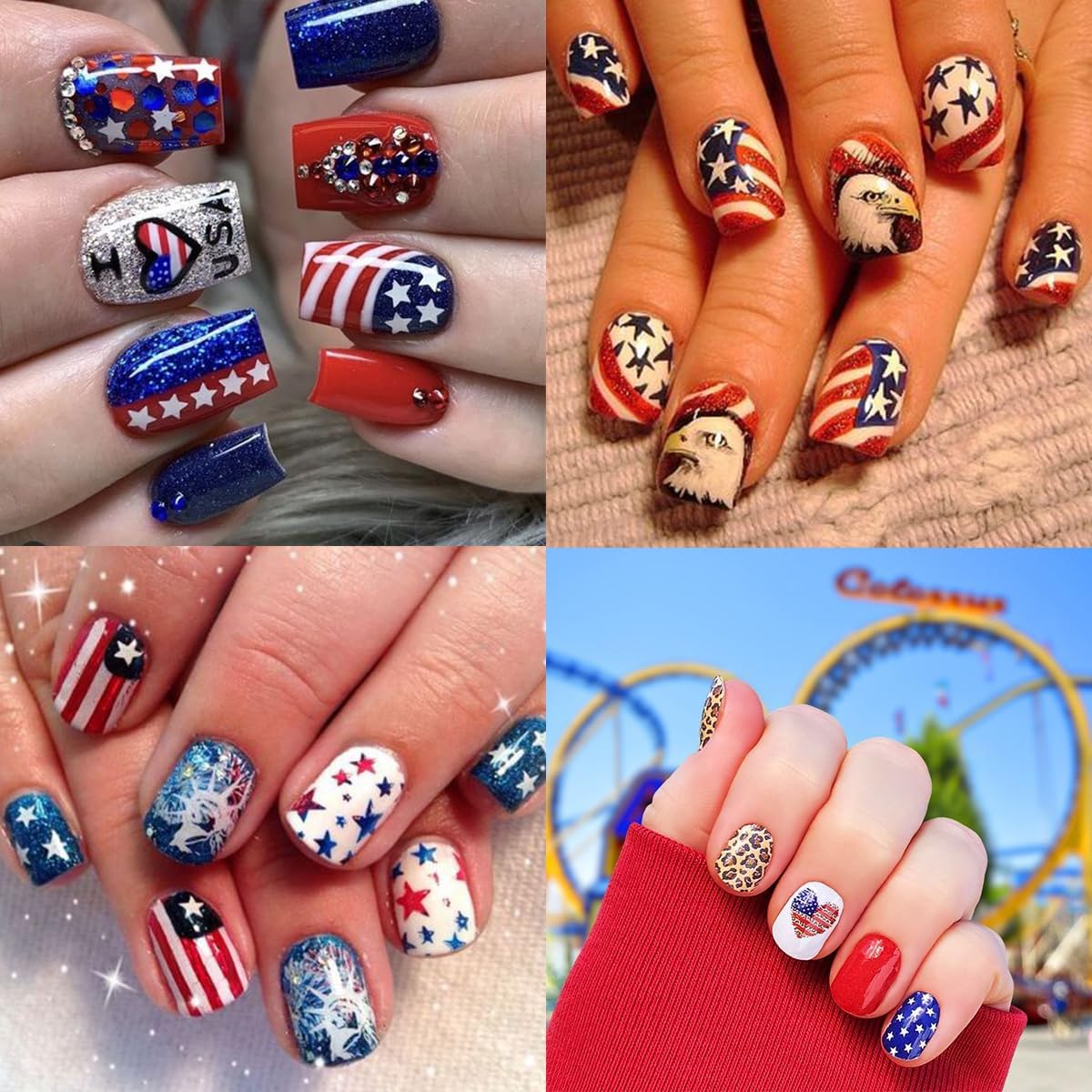 10Pcs 4th of July Nail Stickers Patriotic Nail Decals Independence Day Nail Art Stickers American Flag Stars Eagle Fireworks Heart Nail Design Supplies Memorial Day DIY Nail Decoration for Women Girls