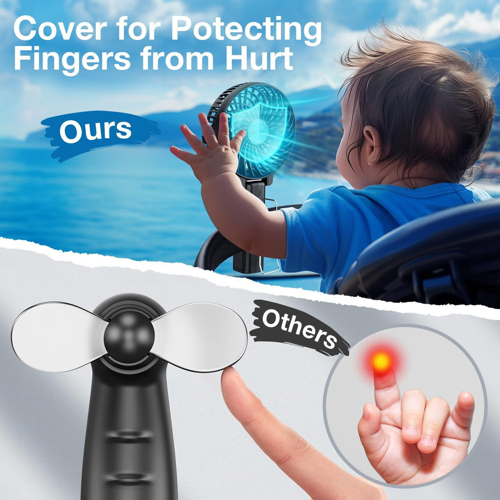Versiontech. Portable Handheld Fan, Powerful+Durable+180° Foldable, Mini Hand Fans With Usb Rechargeable Battery Operated Cooling Accessories For Personal Use, Travel, Office Black