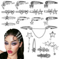 20Pcs Star Hair Clips Y2K Silver Hair Clips 14 Shapes Y2K Hair Accessories Metal Non-Slip Snap Barrettes For Girls 2000S Punk Kawaii Butterfly Charm Hair Clips For Women(Silver B)