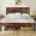 Queen Bed With Headboard And Footboard, With Under Bed Storage, All-Metal Support System, No Box Spring Needed, Easy Assembly,Retro Brown