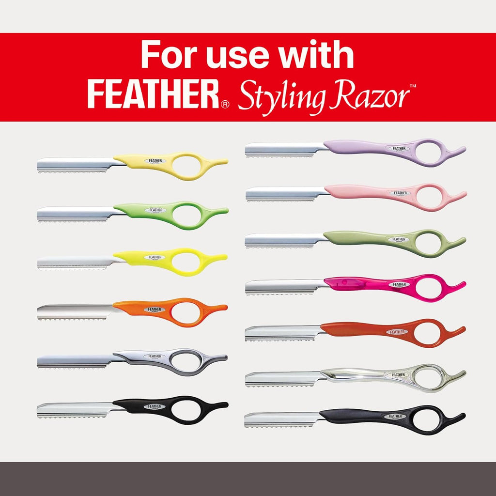 Feather Styling Razor Standard Blades - Professional Hair Cutting Blades for Styling, Shaping, Feathering, & Thinning - Stainless Steel Single Edge Guarded Blade - Made in Japan - Refill Pack - 10 Ct