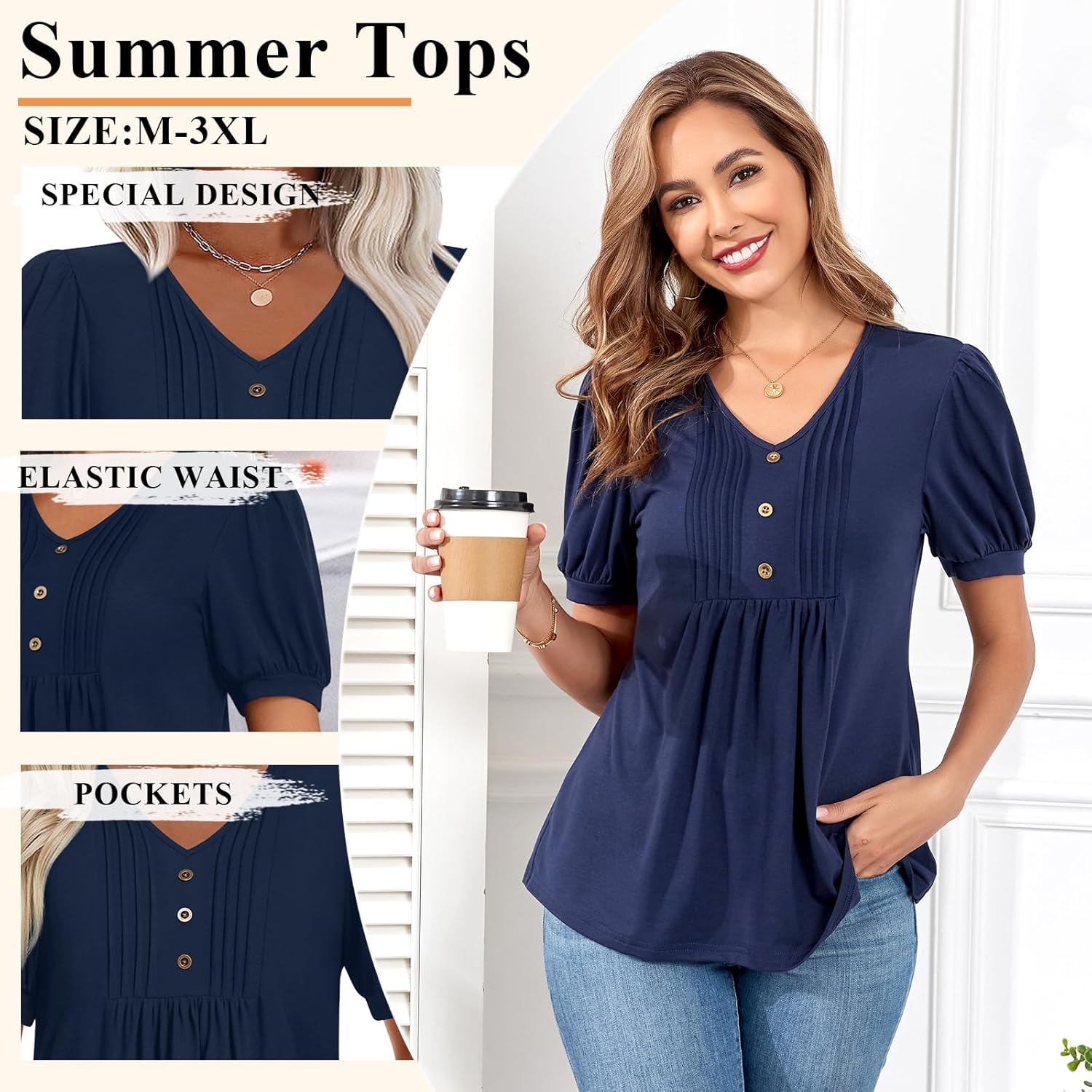 Women's Summer Tunic Tops Casual Dressy Blouses Short Sleeve Shirts M-4XL