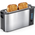 Elite Gourmet Ect3200 2-Slice, 1 Long Slot, Slim Toaster, Reheat, 6 Toast Settings, Defrost, Cancel Functions, Built-In Warming Rack, Extra Wide Slots For Bagels Waffles, Stainless Steel & Black