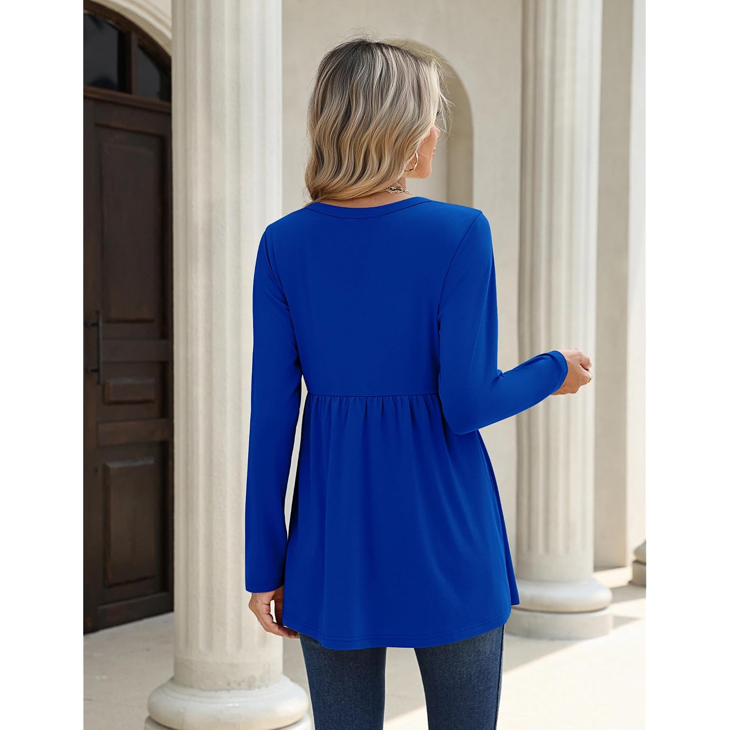 Zeagoo Women Blouses Long Sleeve Shirts Boho Henley V Neck Tops Business Casual Loose Pleated Fashion Clothing