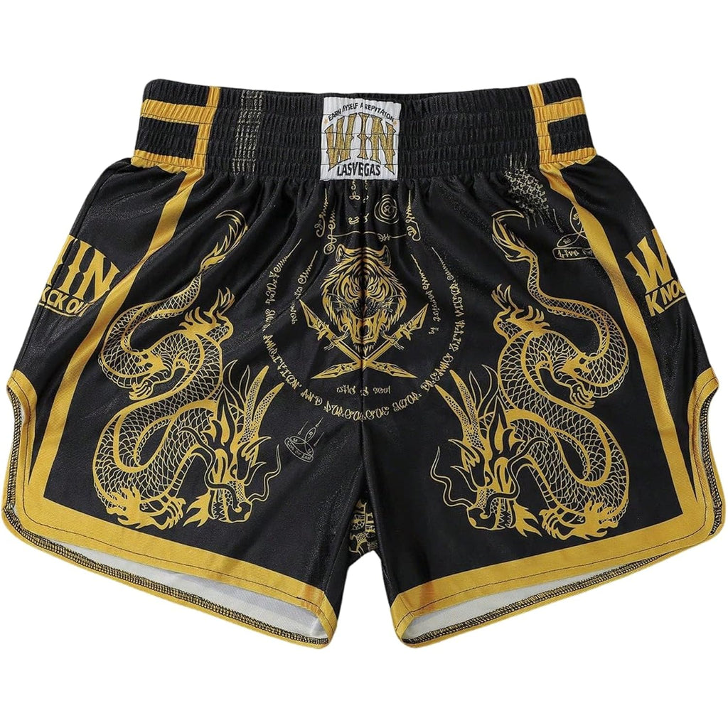 Beaudrm Men'S Muay Thai Shorts Graphic Elastic Waist Kickboxing Baggy Sport Gym Shorts