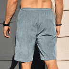 Plepan Mens Corduroy Shorts Casual Elastic Waist Drawstring Summer Beach Shorts