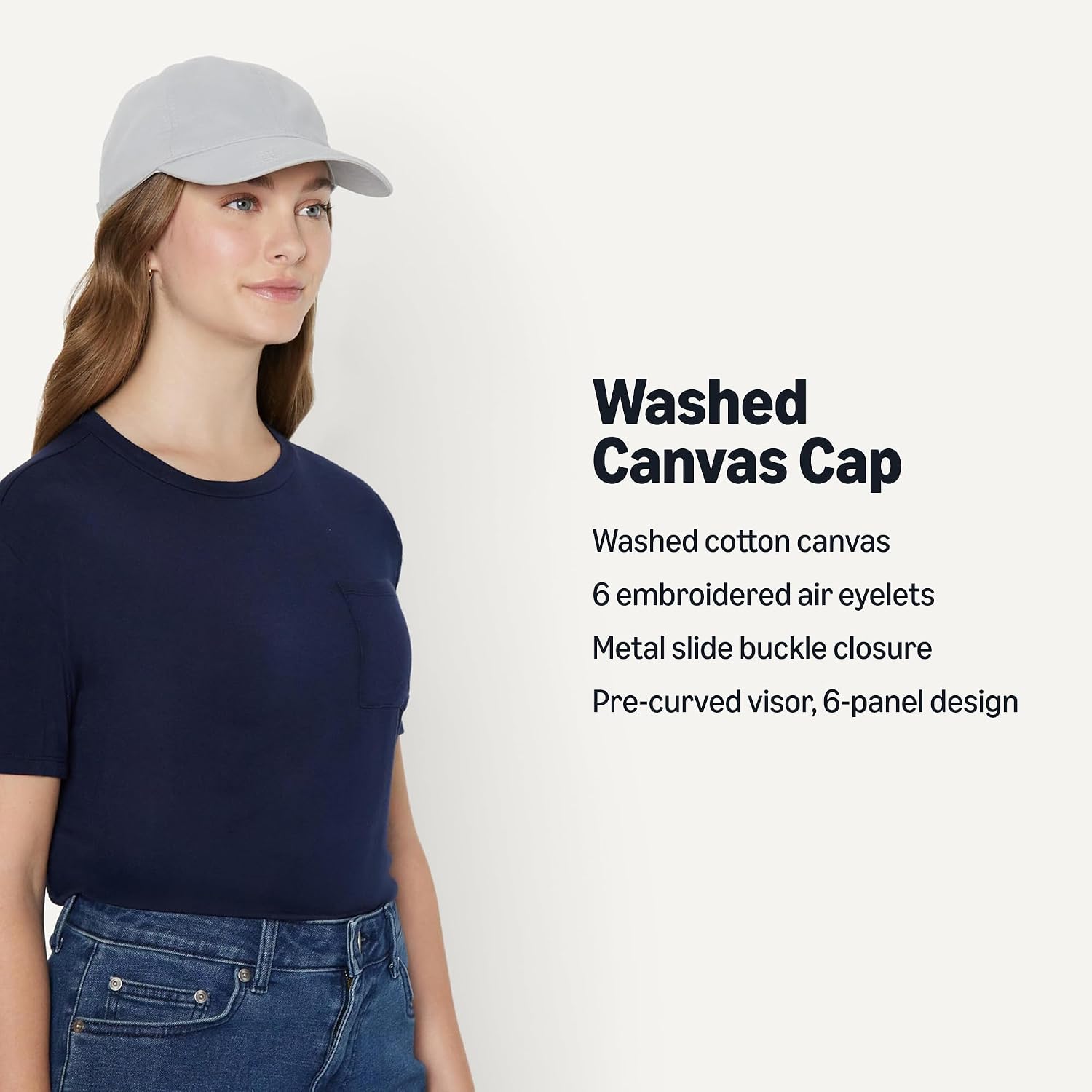 Amazon Essentials Women's Washed Cotton Canvas Baseball Cap with Adjustable Strap Grey