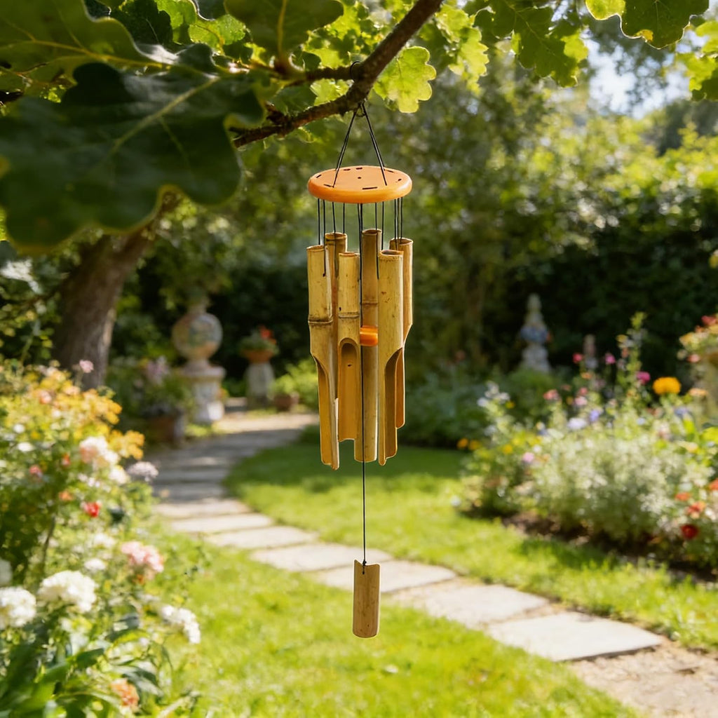 Bamboo Wind Chimes, Deep Tone Wooden Wind Chime Outdoor Garden Decor | Natural Wooden Wind Chimes For Outside With Soothing Tones, Durable Outdoor Design, Easy Hanging Hook, Perfect Garden Decor