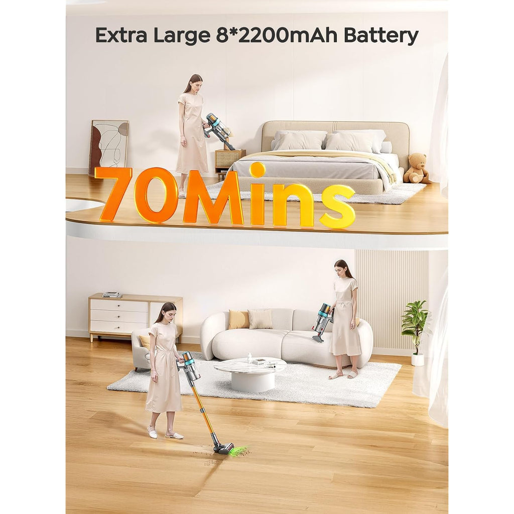 Cordless Vacuum Cleaner, 650W 55Kpa 70Mins Vacuum Cleaners For Home, Upgraded Stick Vacuum With 3.3Ft Extendable Hose, Led Touch Screen, Wall Charging Station, Auto Mode For Carpet Pet Hair Hard Floor
