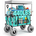 Beach Wagon With Big Balloon Wheels For Sand, 200L Extra Large Beach Cart With Canopy, 440Lbs Heavy Duty Folding Wagon Collapsible With 9" Tires & Side Pocket For Beach, Outdoor, Light Blue