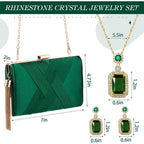 Jadive 3 Pcs Clutch Purses For Women Handbag Evening Purses Bag For Wedding Vintage Banquet Handbag Earrings Necklace Set