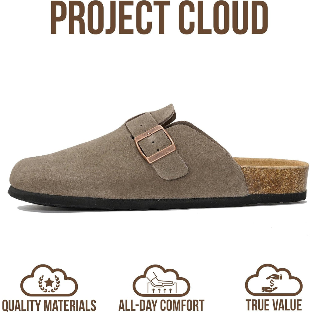 Project Cloud Mens Clogs - 100% Full Grain Genuine Leather Clogs For Men With Memory Foam Insole And Arch Support Natural Cork Footbed - Non Slip Mules Mens Slippers (Brooklyn)