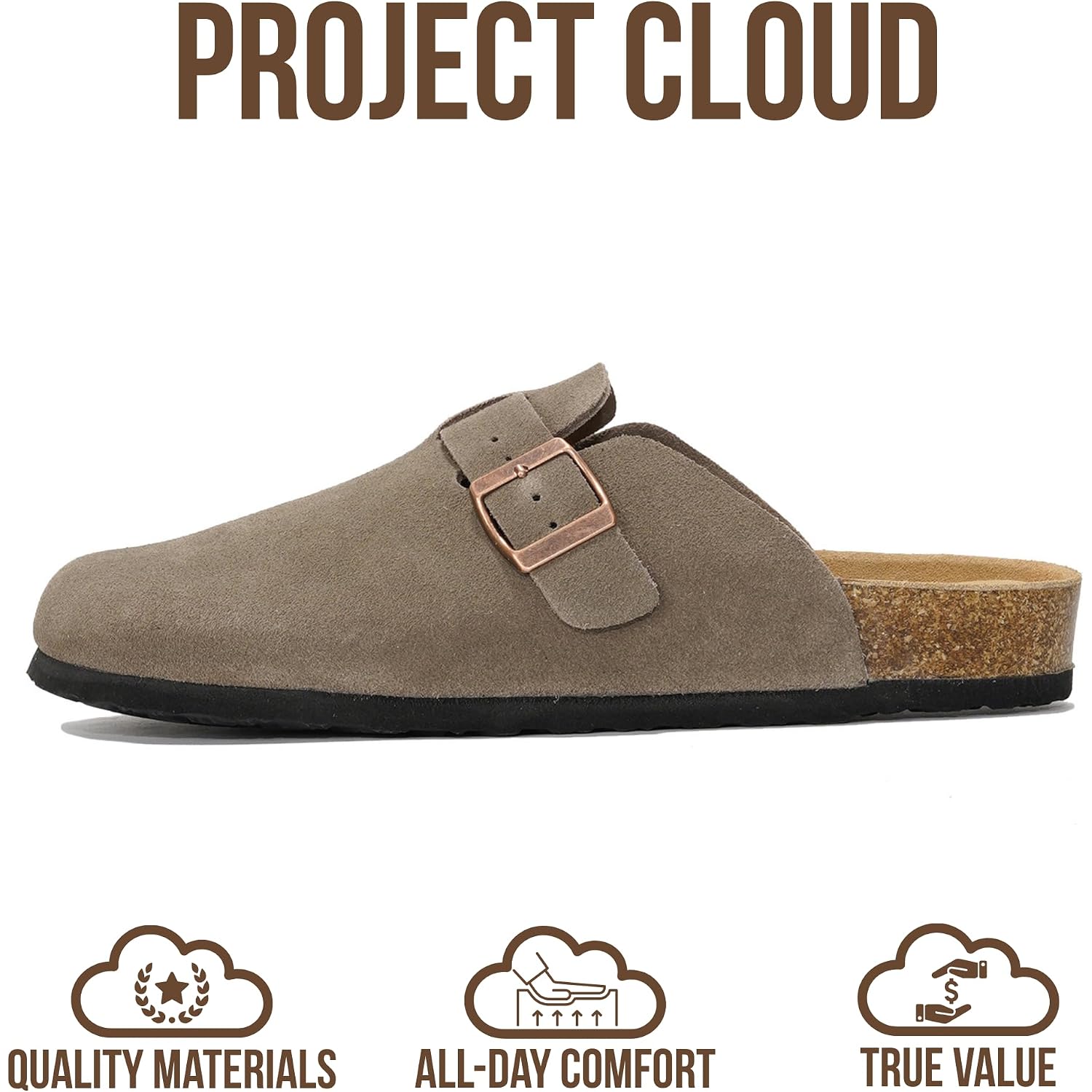 Project Cloud Mens Clogs - 100% Full Grain Genuine Leather Clogs For Men With Memory Foam Insole And Arch Support Natural Cork Footbed - Non Slip Mules Mens Slippers (Brooklyn)