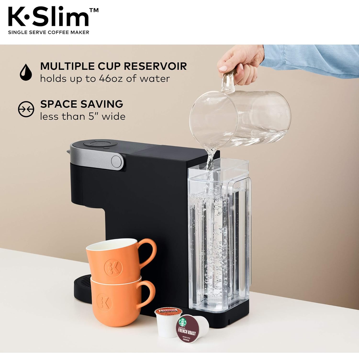 Keurig K-Slim Single Serve K-Cup Pod Coffee Maker, Multistream Technology, 3 Brew Sizes, Slim and Sleek Design, 46oz Removable Reservoir, Black
