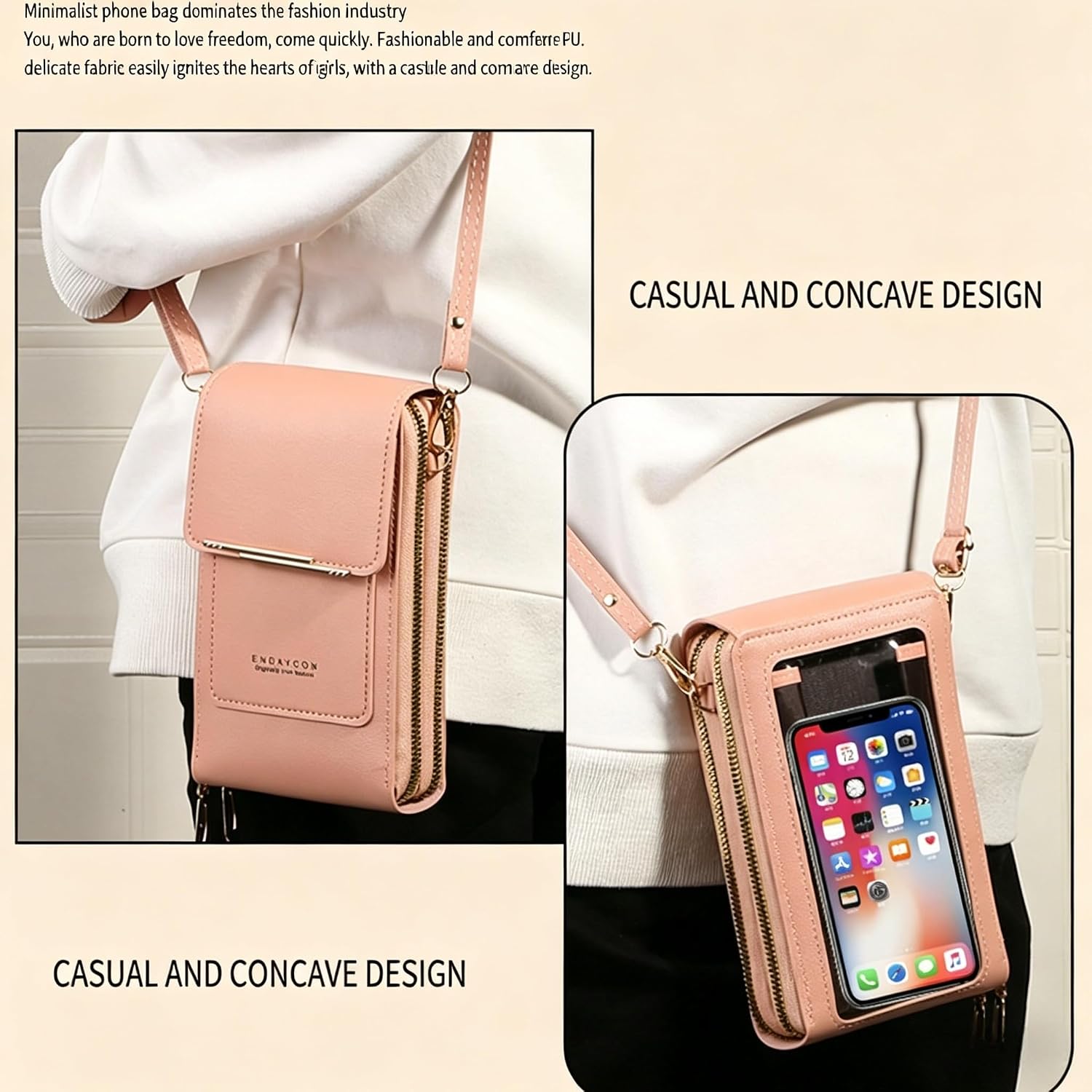 Touchscreen Phone Crossbody Bags For Women,Anti-Theft Pu Leather Messenger Bag,Rfid Blocking Small Mobile Phone Purse Wallet
