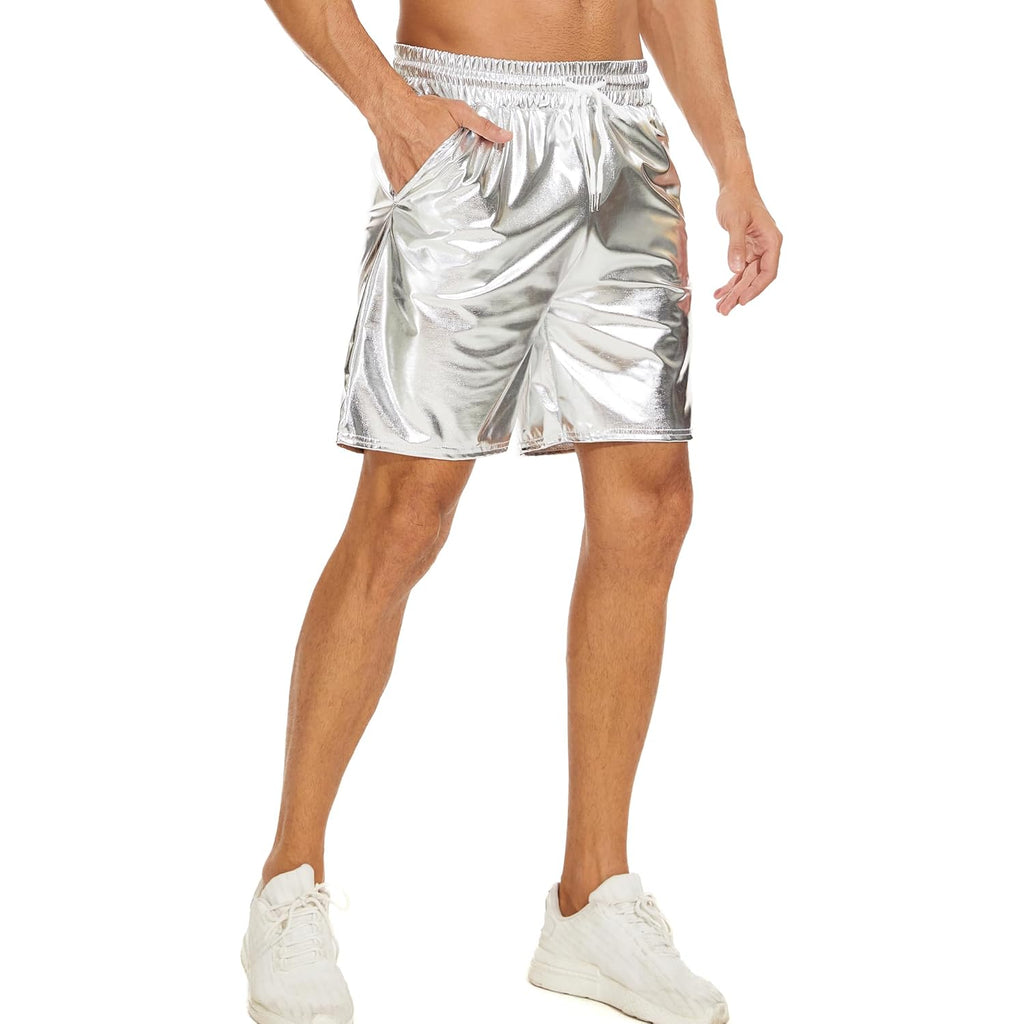 Zerbala Men'S Metallic Shorts Shiny Rave Shiny Sparkly Shorts With Pockets