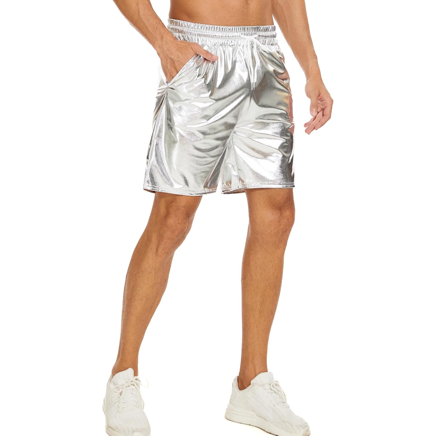 Zerbala Men'S Metallic Shorts Shiny Rave Shiny Sparkly Shorts With Pockets