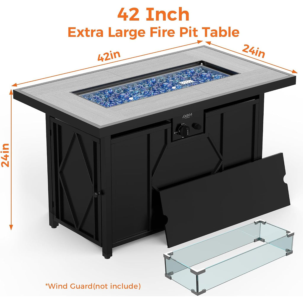 Bali Outdoors 42 Inch Propane Fire Pit Patio | Outdoor Fire Pit Table Large Black Firepits For Outside Rectangular