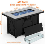 Bali Outdoors 42 Inch Propane Fire Pit Patio | Outdoor Fire Pit Table Large Black Firepits For Outside Rectangular