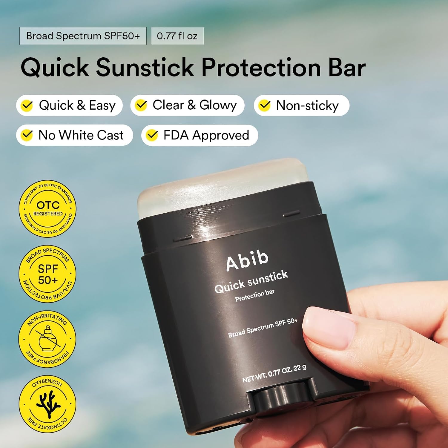 Abib Quick Sunstick Protection Bar Spf50+ Broad Spectrum, Glowy Sunscreen Stick For Dry & Sensitive Skin, No White Cast, With Centella & Aloe, Korean Sunscreen, 0.77 Oz / 22 G