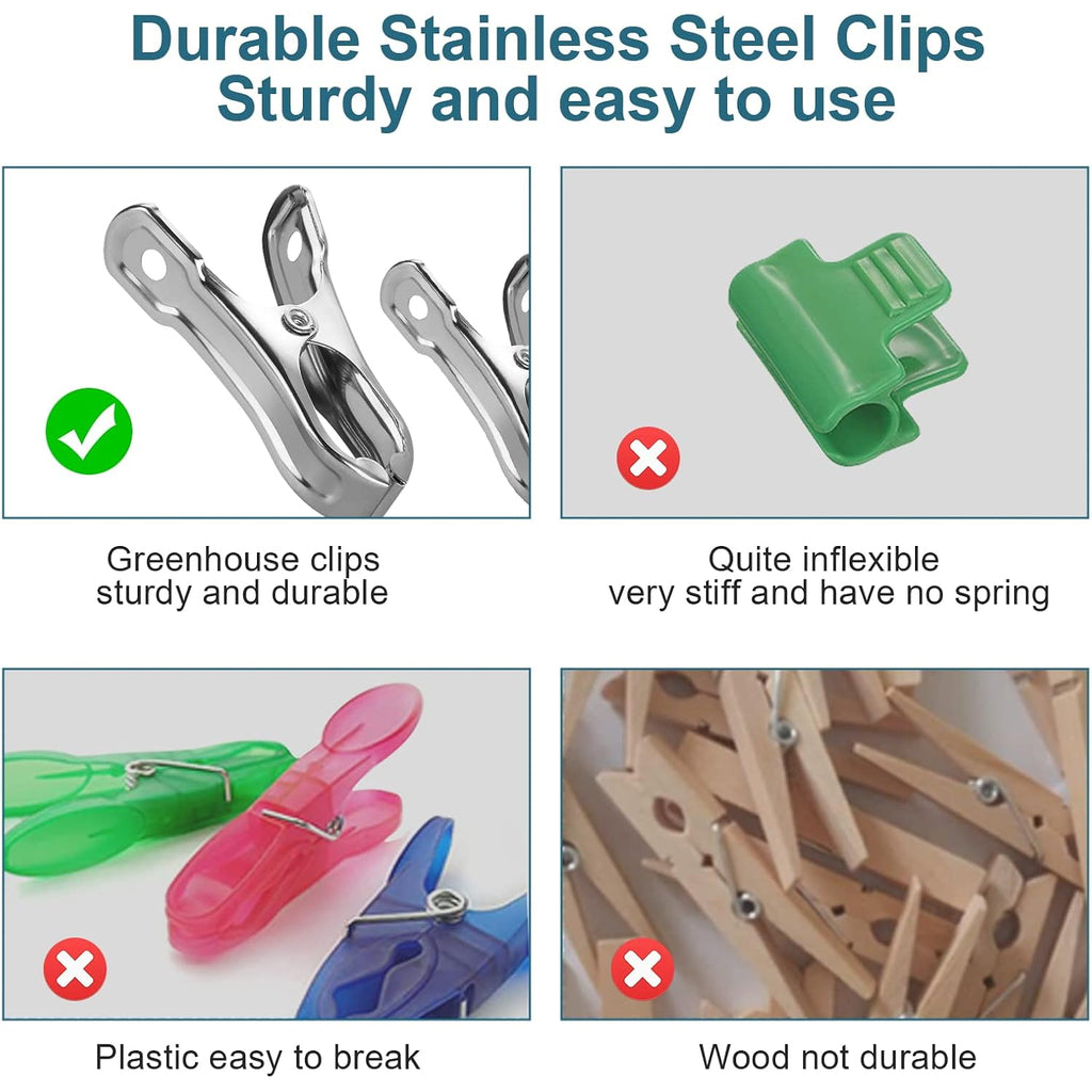 40 Pcs Garden Clips, Heavy Duty Stainless Steel Greenhouse Clamps, Greenhouse Clips For Netting, Have A Strong Grip To Hold Down The Shade Cloth Or Plant Cover On Garden Hoops Or Greenhouse Hoops