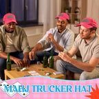 Mahjong Print Trucker Hat Mahj Squad Embroidered Cap Mahj Cap Foam Trucker Hat for Mahjong Accessories Party Gifts Deep Pink