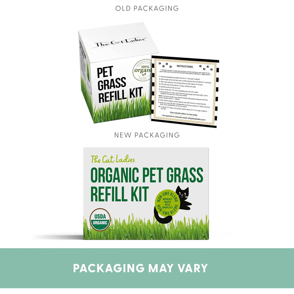 The Cat Ladies Cat Grass Refill Kit 100% Organic Cat Grass Seed And Coco Coir Soil Disks - 3 Pack