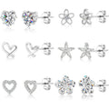 ALEXCRAFT Small Gold Stud Earrings - 6 Pairs Cute Heart Studs for Women - Cubic Zirconia - Hypoallergenic - Pack