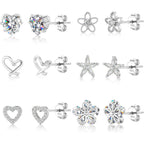 ALEXCRAFT Small Gold Stud Earrings - 6 Pairs Cute Heart Studs for Women - Cubic Zirconia - Hypoallergenic - Pack
