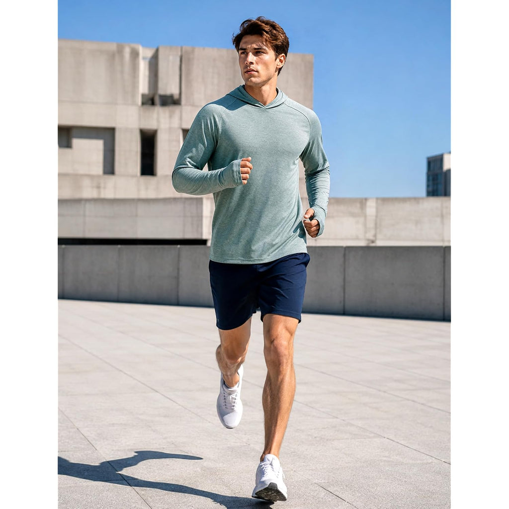 Mier Men'S Upf 50+ Sun Protection Hoodie Long Sleeve Spf Fishing Hiking Running Thumbhole Shirts Hooded Quick Dry Lightweight