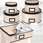 China Storage Containers 5-Piece Set Moving Boxes For Dinnerware, Glasses, Plates, Mugs And Saucers Sturdy Quilted Microfiber Dish Organizer With Dividers For Seasonal Storage - Holds Set Of 12