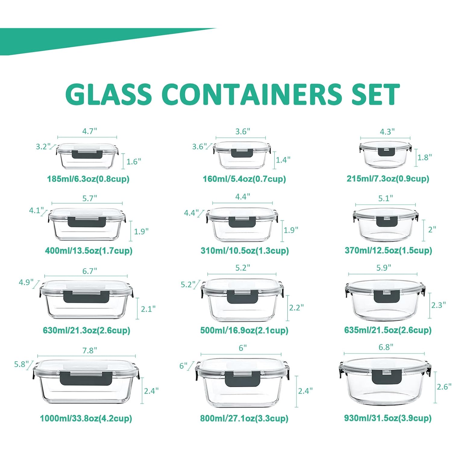 24 Pieces Glass Food Storage Containers Set, Meal Prep Containers, Bpa-Free Airtight Glass Storage Containers With Lids,Freezer, Microwave And Oven Safe,Gray