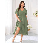 Scomchic Women'S Plus Size Wedding Guest Cocktail Dresses Sweetheart Neckline Ruffle Sleeve A Line Maxi Dress