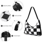 hibear Checkered Shoulder Bag for Women Classic Black and White Purse Trendy Crossbody Purse Leather Totes Hobo Handbag