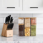 Comsaf Glass Pantry Storage Containers (0.7Qt/1.2Qt/1.6Qt) Set Of 6, Glass Storage Containers With Lids, Kitchen Food Storage Jar, Square Glass Jars For Flour Cereal Sugar Tea Coffee Beans Snacks