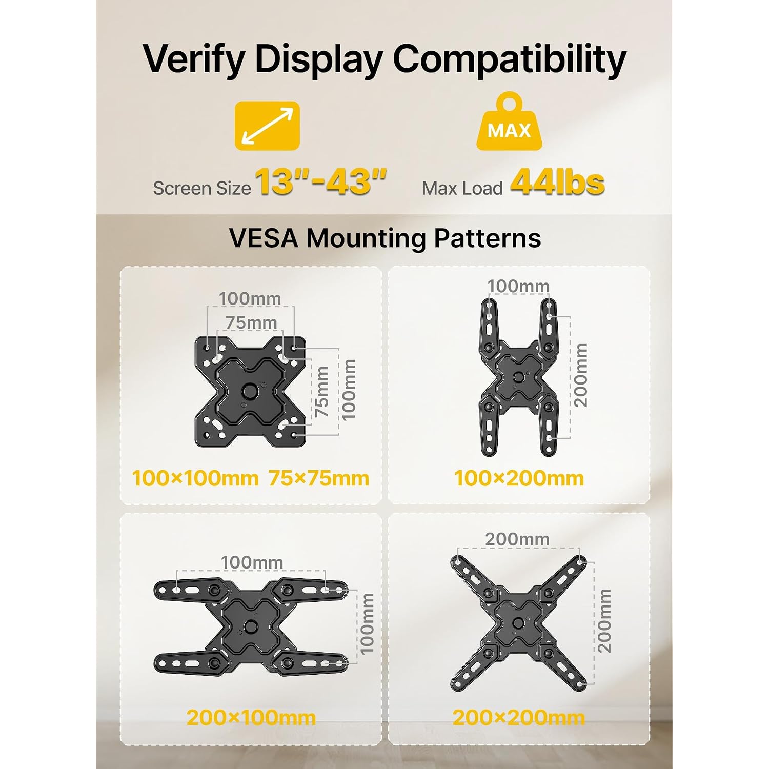 Montek Full Motion Tv Wall Mount Bracket For Most 13-43 Inch Led Lcd Flat Screen Tvs & Monitors, Swivel Tilt Extension Rotation With Articulating Arms, Tv Mount Max Vesa 200X200Mm, Up To 44Lbs