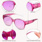 2 Pcs Polarized Fit Over Sunglasses for Women, Large Round UV400 Protection Sunglasses Trendy Fit Over Sunglasses Purple, Pink