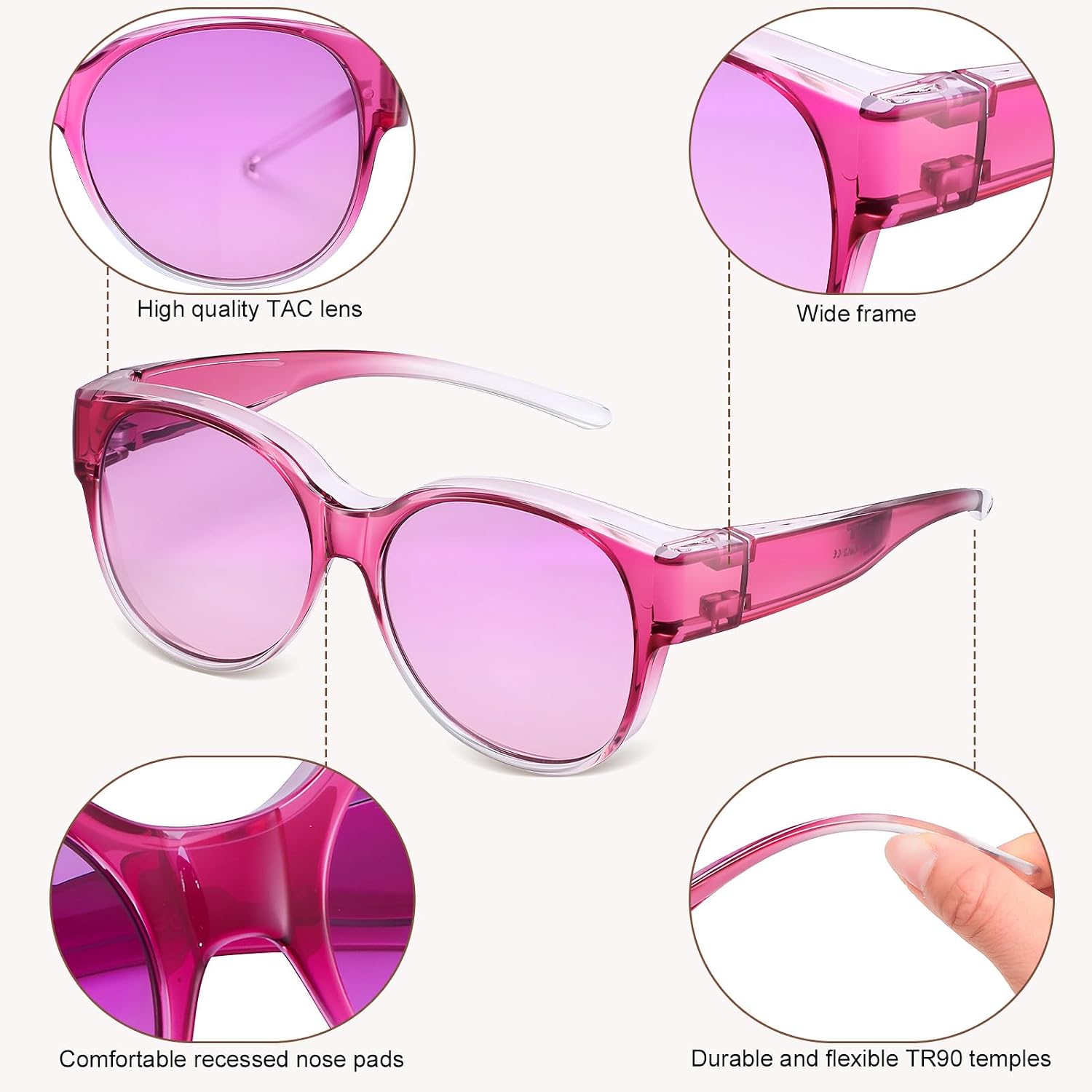 2 Pcs Polarized Fit Over Sunglasses for Women, Large Round UV400 Protection Sunglasses Trendy Fit Over Sunglasses Purple, Pink