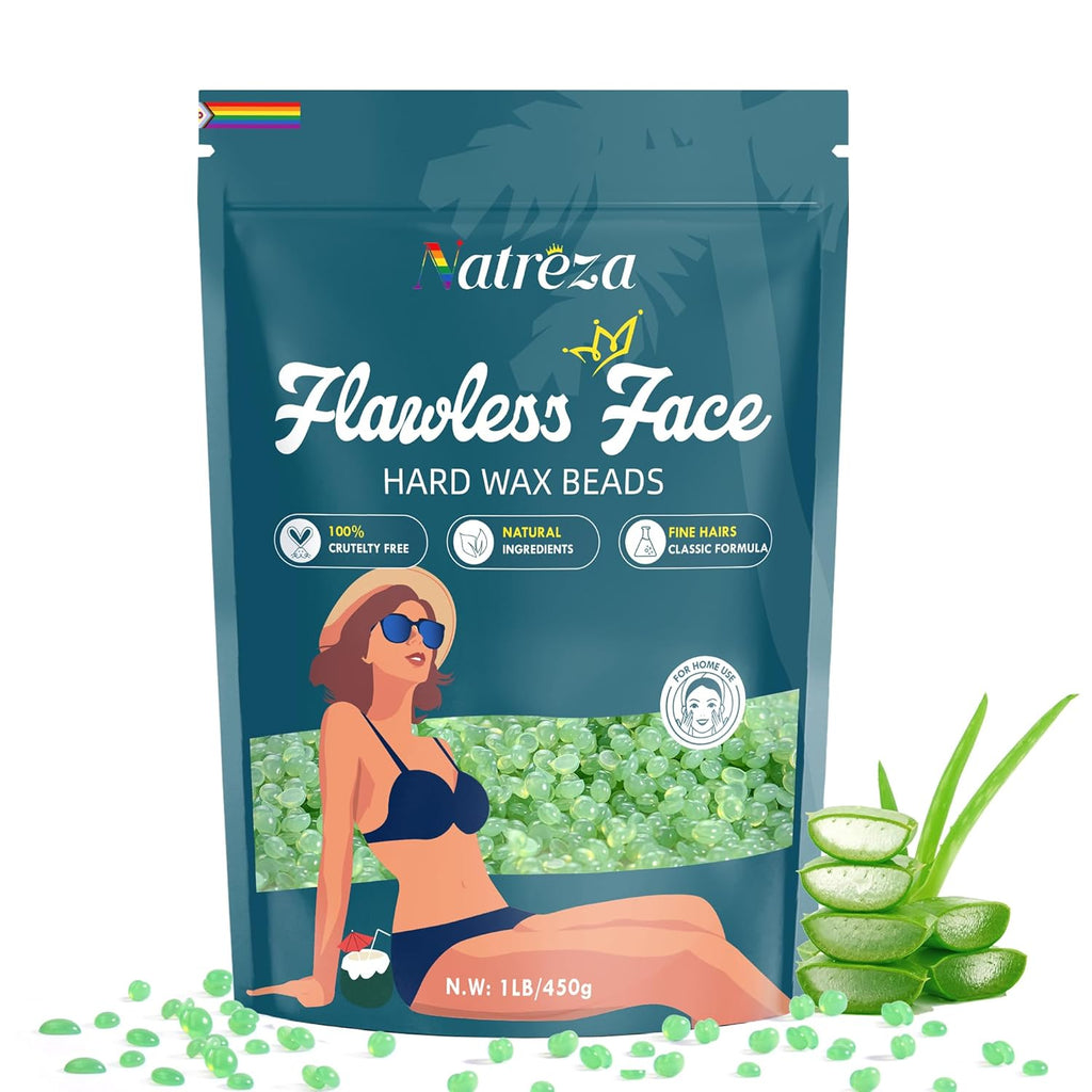 Hard Wax Beads for Hair Removal, 1lb Hard Wax for Sensitive Skin With Aloe Vera Extract, Formulated for Fine Hairs, Perfect Body Wax for Face Eyebrow Chin Upper Lip Leg Arm Bikini Waxing
