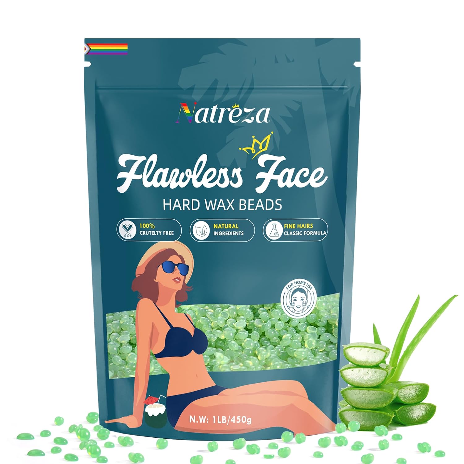 Hard Wax Beads for Hair Removal, 1lb Hard Wax for Sensitive Skin With Aloe Vera Extract, Formulated for Fine Hairs, Perfect Body Wax for Face Eyebrow Chin Upper Lip Leg Arm Bikini Waxing