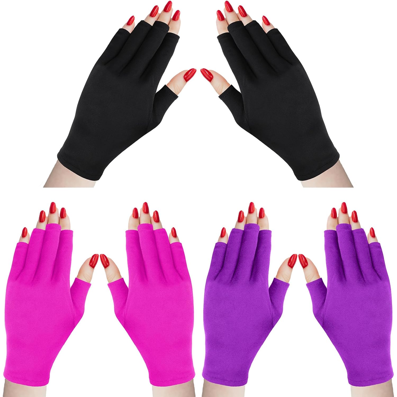 Syhood 3 Pair UV Gloves for Gel Nail Lamp Upf50+ UV Fingerless Protection Glove for Manicures Protect Hand from Sun Nail Lamp